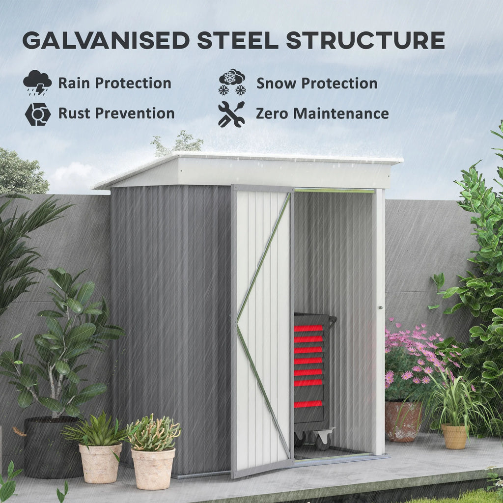 Outsunny 4.6' x 9' Metal Outdoor Storage Shed, Garden Utility Tool House with Double Lockable Doors for Backyard, Patio, Lawn, Garage, White