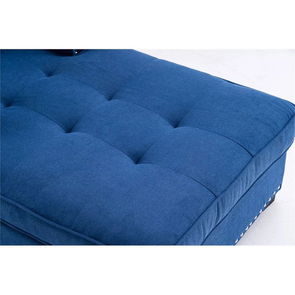 Alexent Calma Modern Linen Fabric Indoor Chaise Lounge in Blue