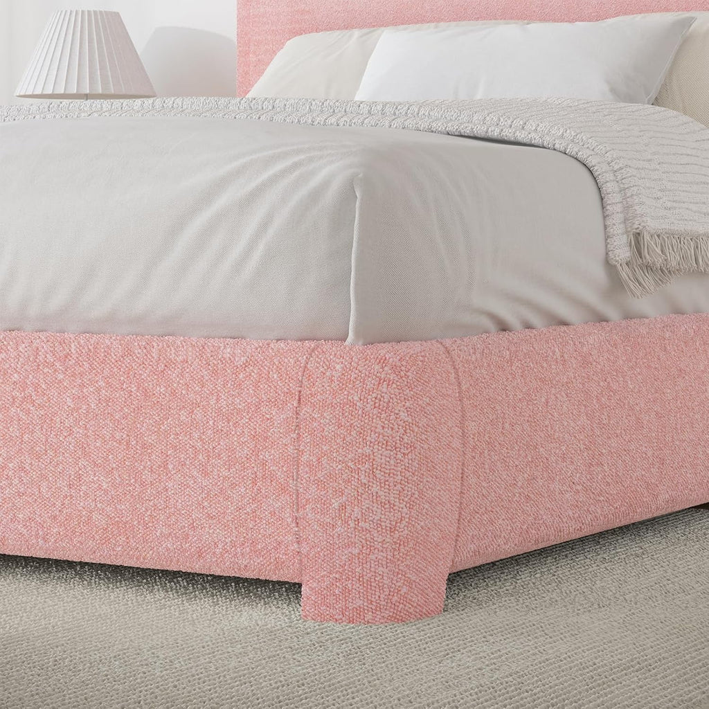 4 EVER WINNER Twin Size Bed Frame, Modern Bed Frame with Headboard, Boucle Fabric Upholstered Bed Frame, Soft Curved Headboard, Cream