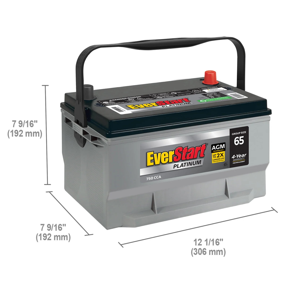 EverStart Platinum BOXED AGM Battery, Group Size 65 12 Volt, 750 CCA