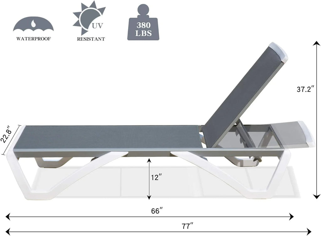 Domi Outdoor Living Chaise Lounge Chair Aluminum Adjustable Pool Lounge Chair��With All-Weather Textilene for Deck, Lawn, Backyard ��1 Grey Chair��
