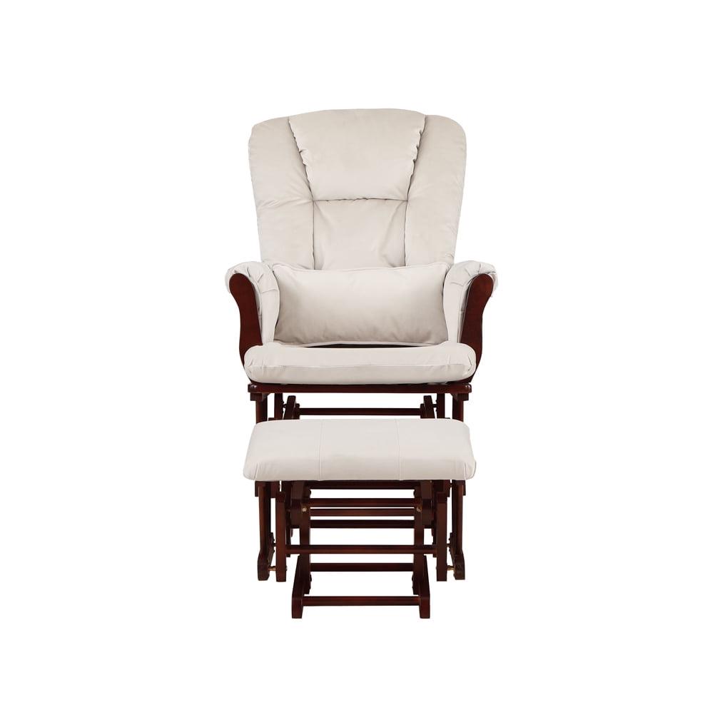 AFG Alice Glider and Ottoman with Pillow. Espresso Finish with Beige Cushions