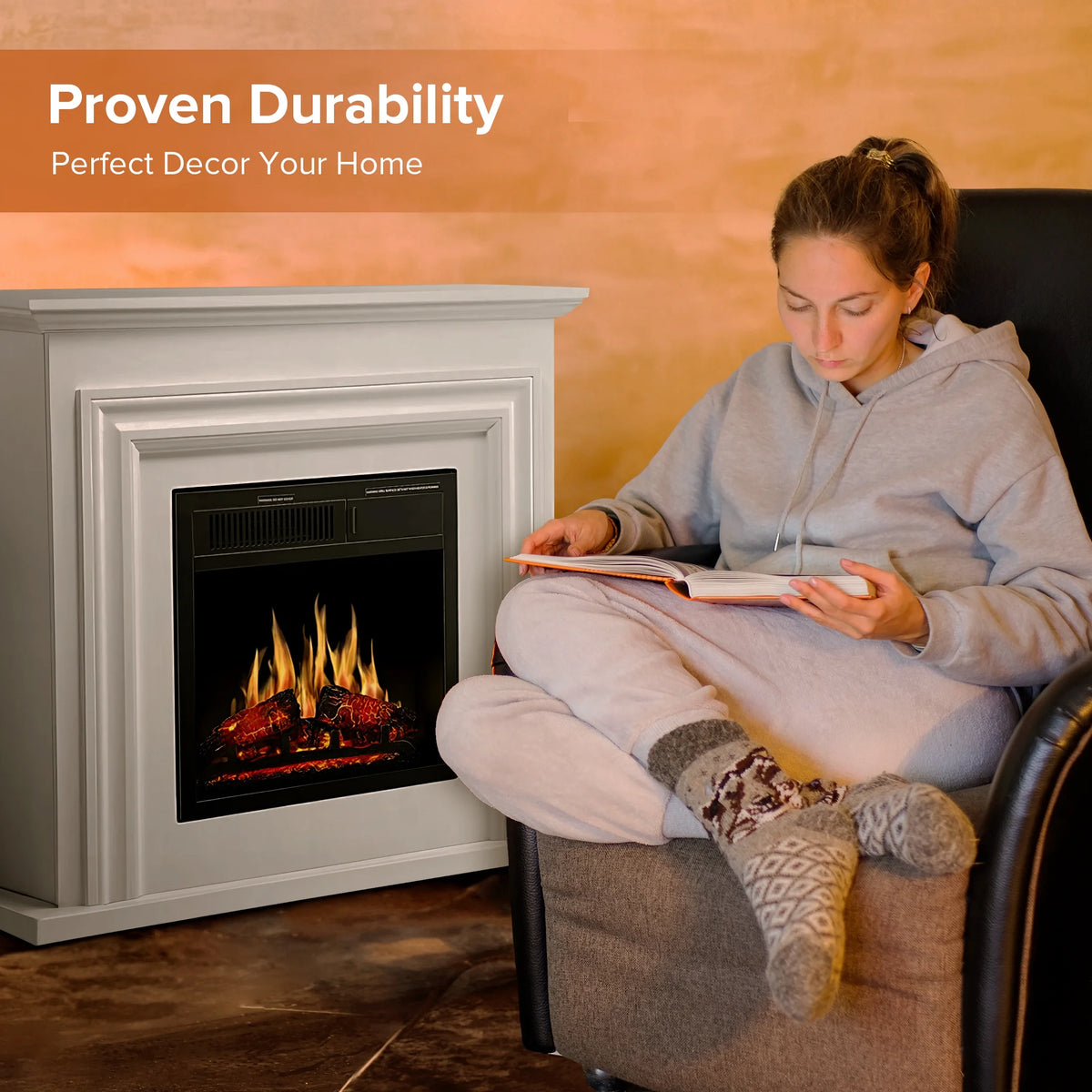 Electactic Electric Fireplace, Free Standing Fireplace, with Remote Control, Adjustable LED Flame, 750W/1500W -��White��