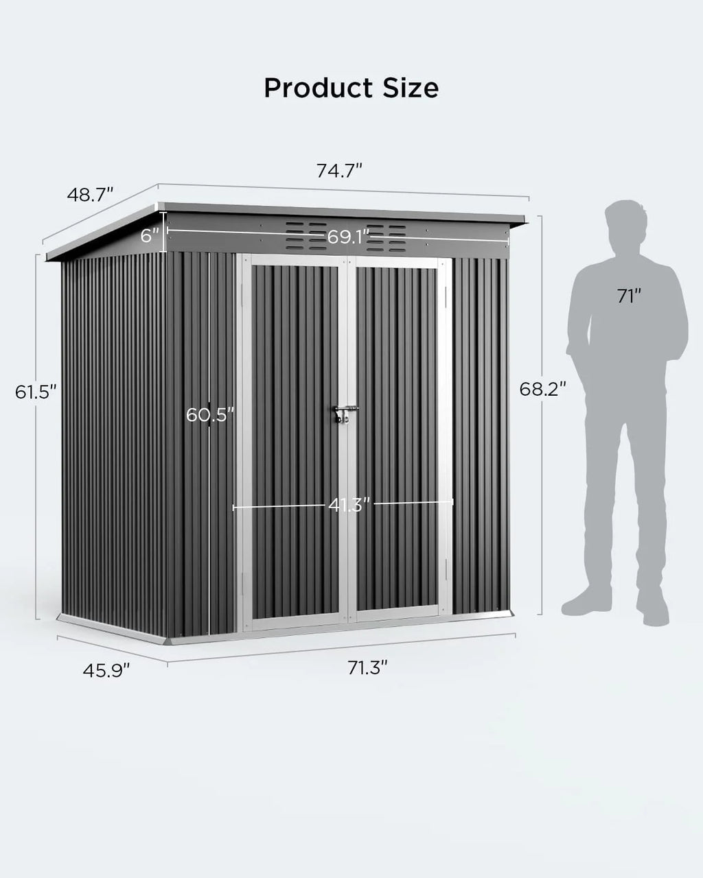 5'x3' Outdoor Storage Shed, Lofka Metal Storage Tool Shed with Single Lockable Door, for Bike| Garden Tools| Patio, Grey
