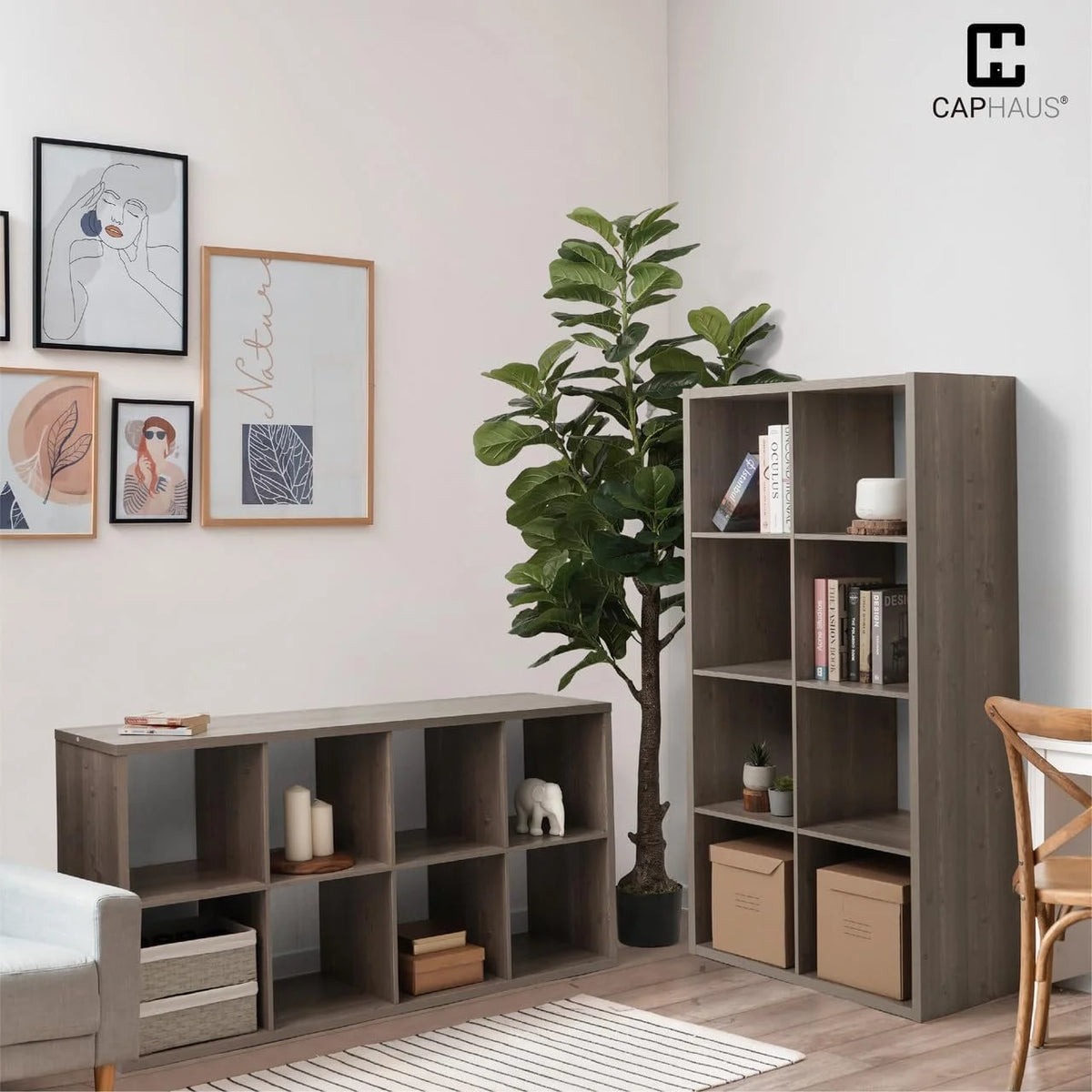 CAPHAUS Sturdy Room 13-Inch Cube Storage Organizer Shelf, with Extra Thick Exterior Edge, Open Storage Shelf Divider, Bookcase, 8-Cube, White
