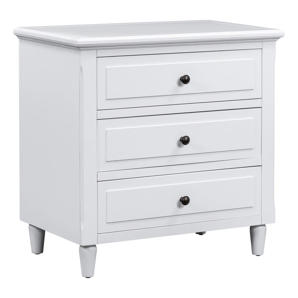 White Nightstand for Bedroom, Atumon Nightstand with 3 Drawers, Wood Bedside Table, Modern Nightstand Furniture for Bedroom, 28"L x 16.9"W x 28"H
