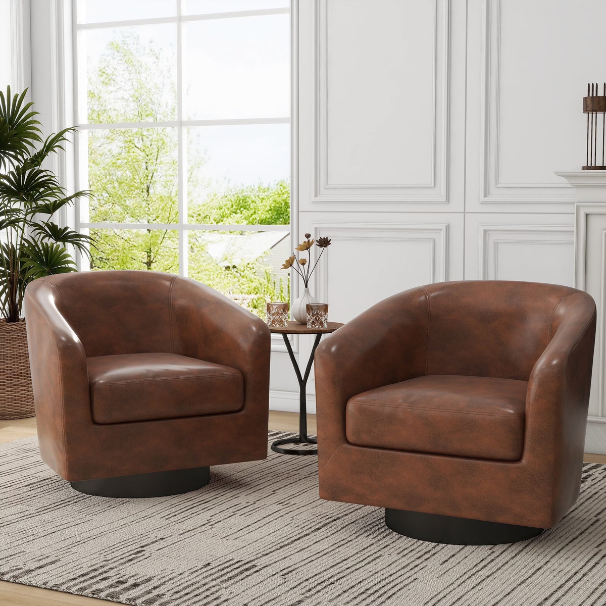 DREAMSIDEA Swivel Barrel Accent Chair for Living Room, Modern Upholstered Round Club Armchair-Cream