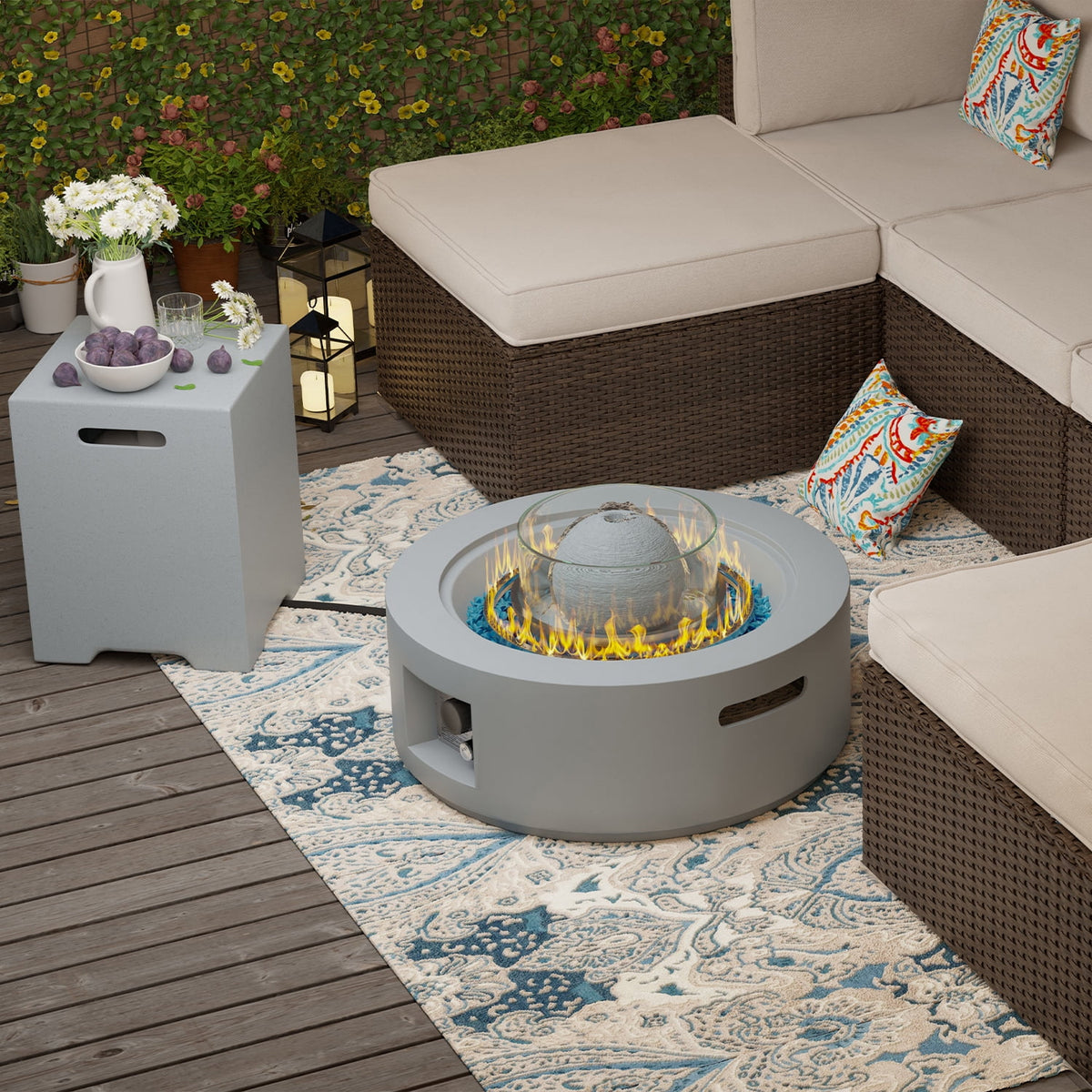 COSIEST 29.3-inch 50,000 BTU Outdoor Propane Fountain Round Fire Pit Table