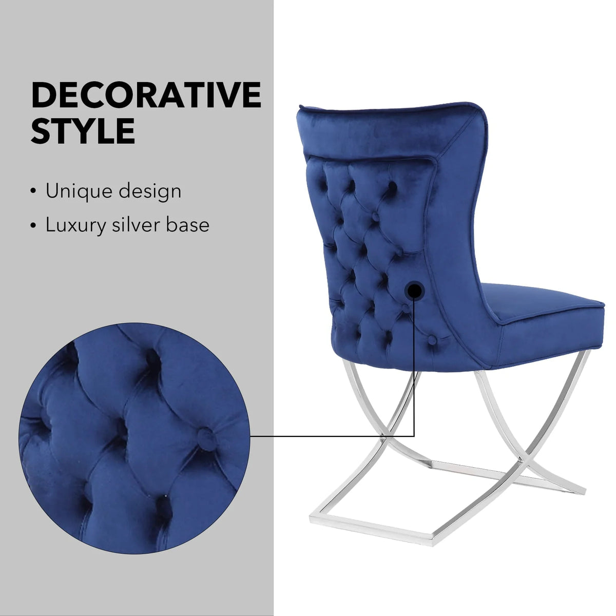 Foredo Elegant Velvet Dining Chairs Set of 2,  Luxury Upholstered Dining Chair with Metal Legs, X-Legs Tufted Side Chair for Dining Room Living Room, Dark Blue