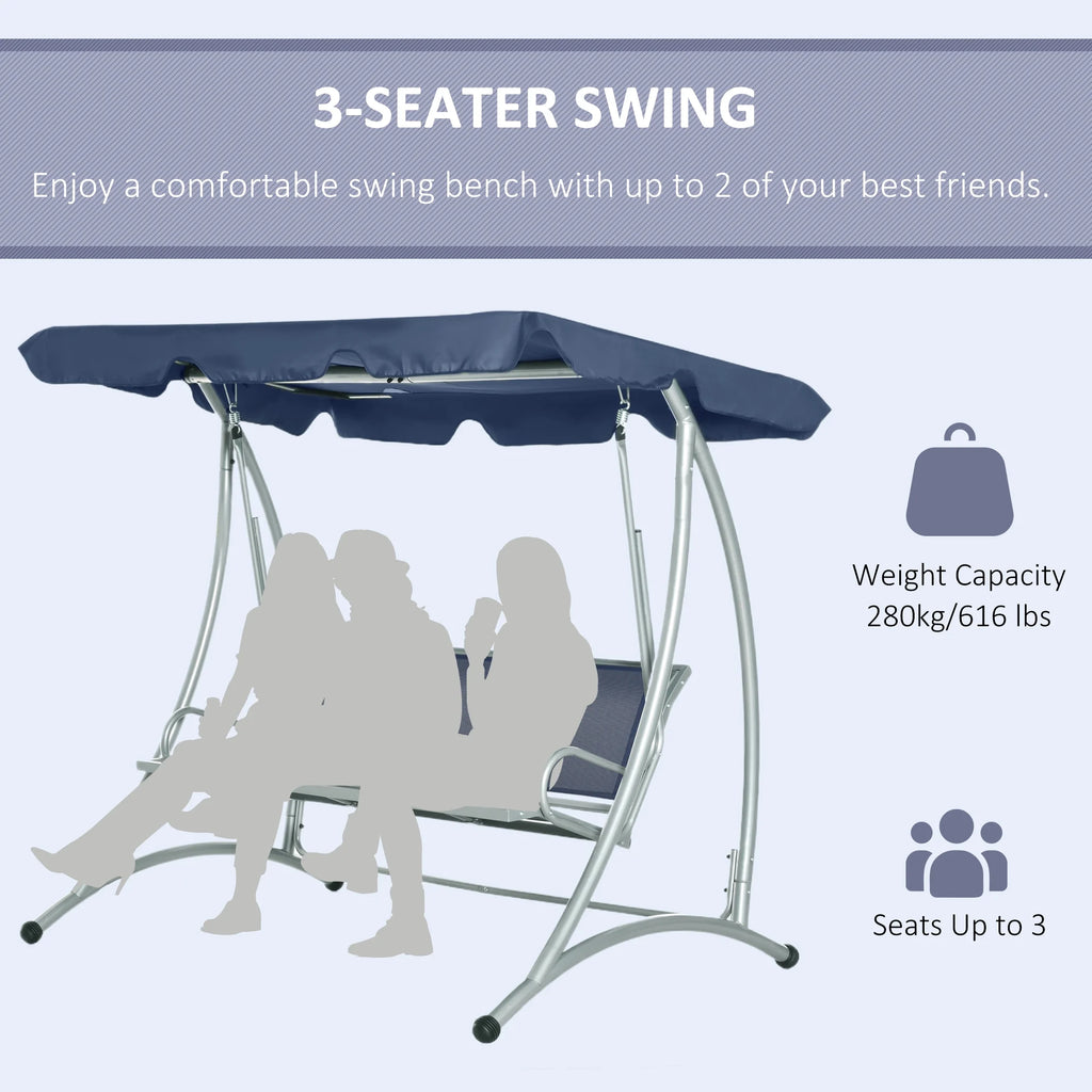 Outsunny 3 Person Patio Swing Seats, Porch Swing with Stand & Adjustable Canopy, Heavy Duty Outdoor Swing Chair Bench for Adults, Black