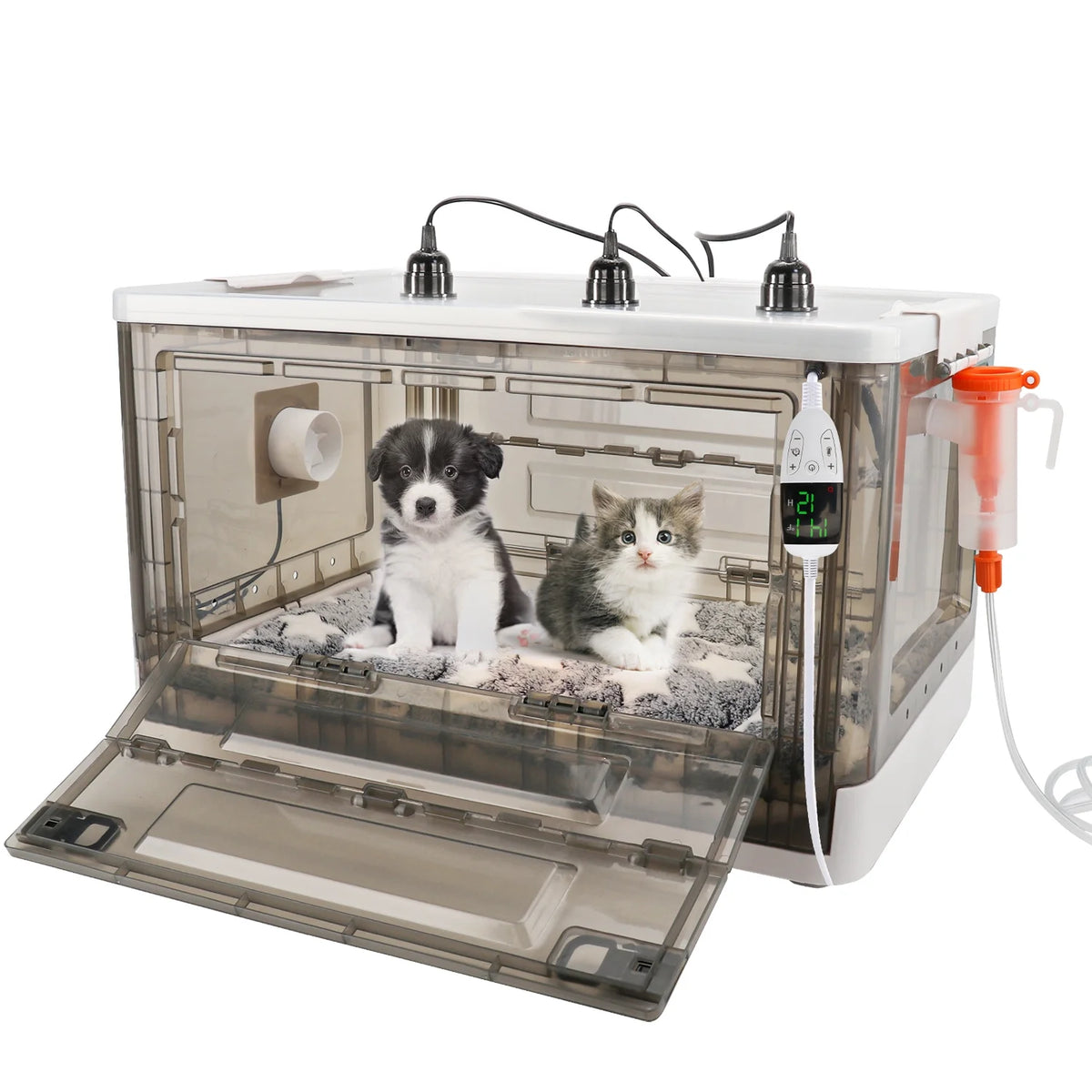 HKDQ Puppy Incubator with Heating - 2025 New Puppy Incubator, Temperature Control & Quiet Ventilation, Kitten Incubator, Incubator for Puppies with 3Heat Lamp (85L)