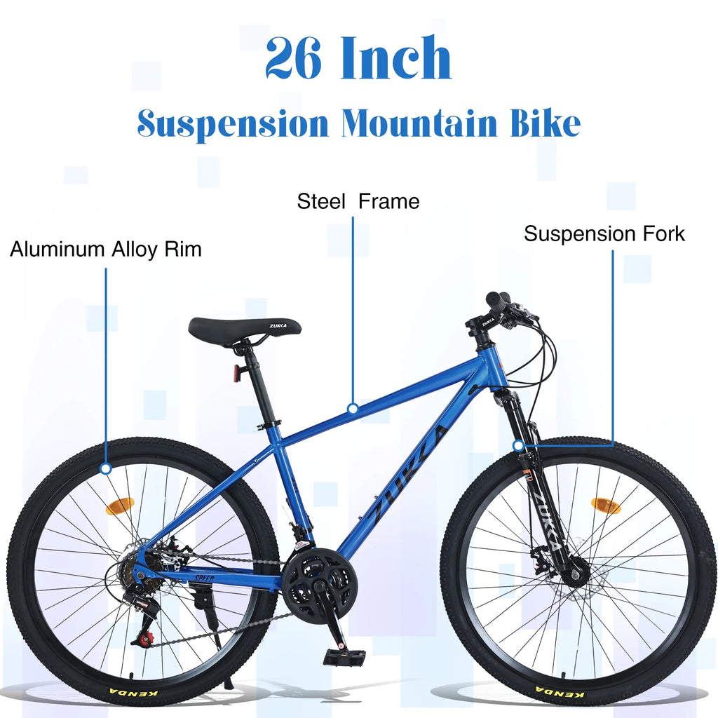 Aukfa 26" Mountain Bike for Men/Women,24 Speed Adult Bicycle Suspension Fork,Fits Riders 5'4" - 6'2"Red