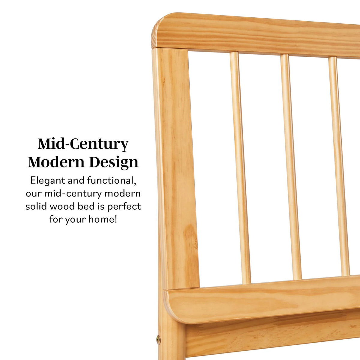Walker Edison Mid-Century Modern Slatted Solid Wood Queen Bedframe, Natural Pine