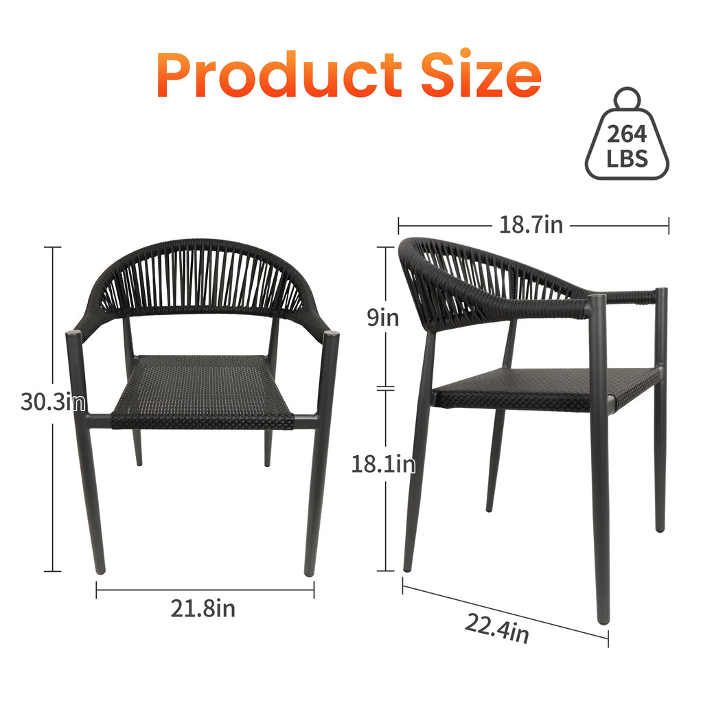 Vmopu New Set of 4 Gray Outdoor  Stackable Dining Chair, PE Rattan for Bistro Restaurant Garden
