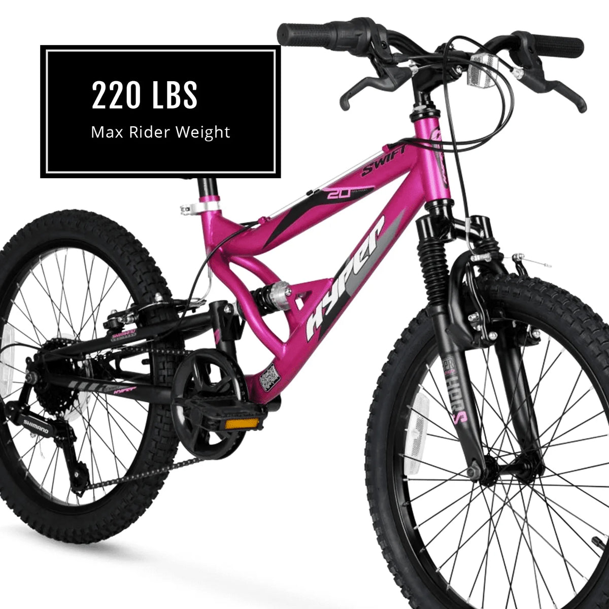 Hyper Bicycles 20" Girl's Swift Mountain Bike for Kids, Magenta