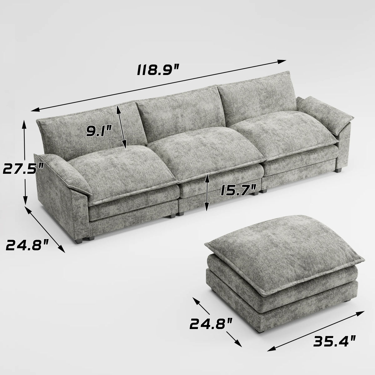 Homall Sectional Sofa 3-seat L-shaped Sofa with reversible toffee chair Movable Footrest Sofa,White