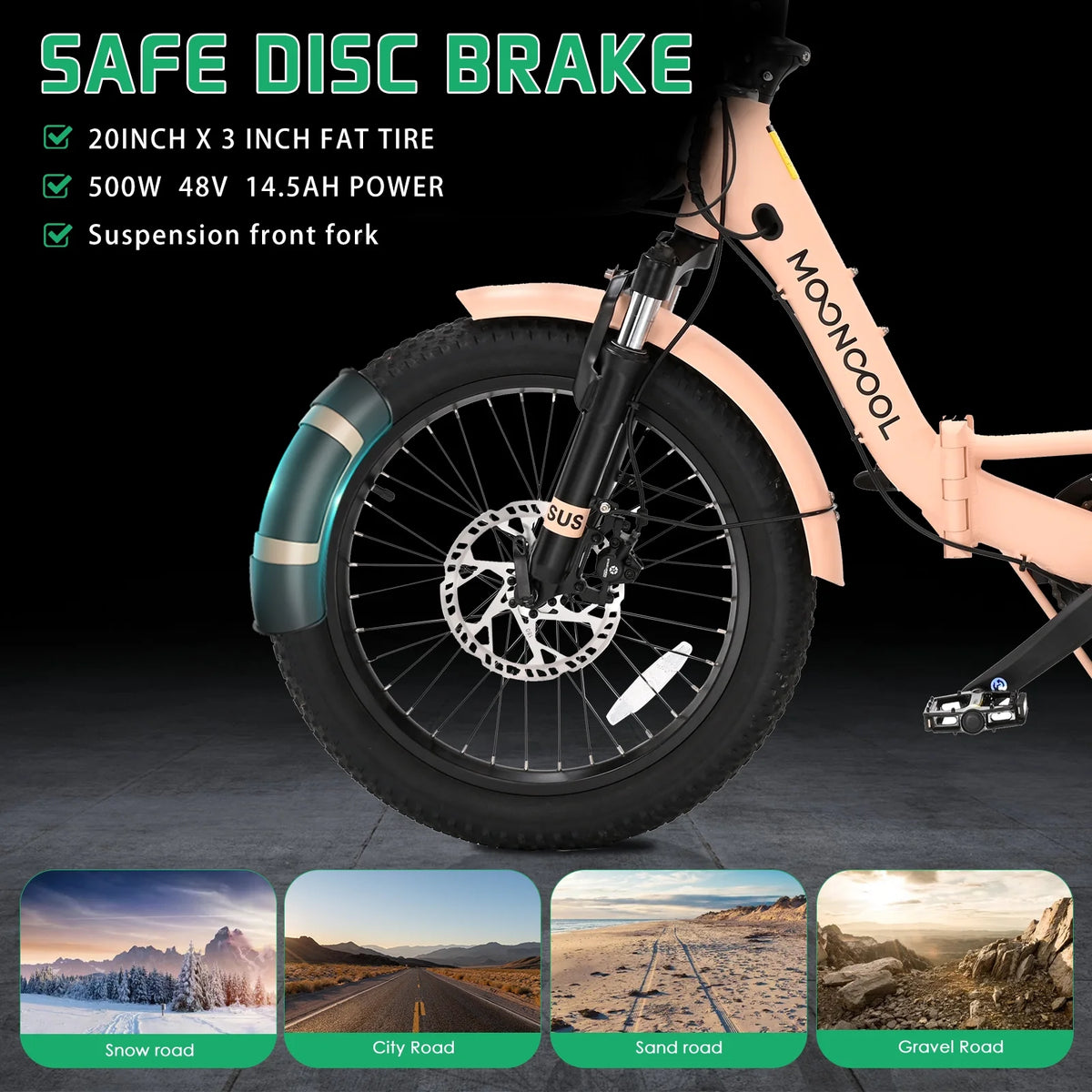 MOONCOOL TK1 Folding Electric Tricycle for Adults,48V 14.5Ah Removable battery, 500W（Peak 1000w）Motor, 20" Fat Tire Step-Thru 3Wheel Electric Bicycle w/Front&Rear Baskets, Certified to UL 2849 by SGS