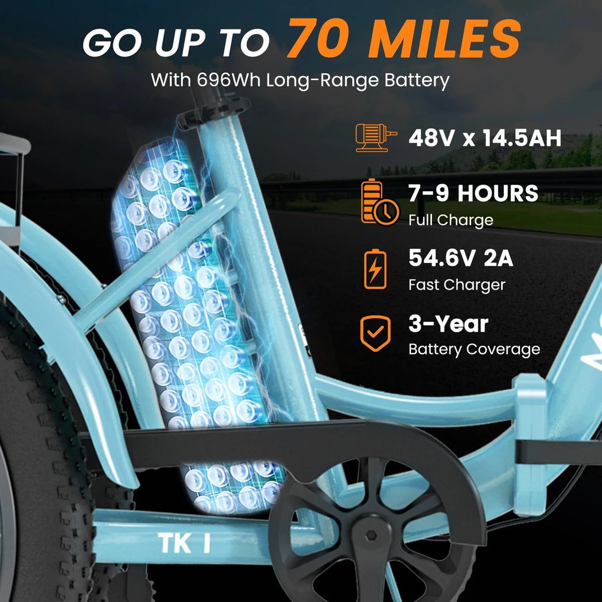 MOONCOOL TK1 Folding Electric Tricycle for Adults,48V 14.5Ah Removable battery, 500W（Peak 1000w）Motor, 20" Fat Tire Step-Thru 3Wheel Electric Bicycle w/Front&Rear Baskets, Certified to UL 2849 by SGS