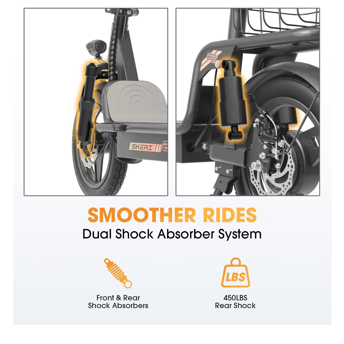 Skeri Electric Scooter with Seat for Adult and Basket, 14 Inch Tire Electric Scooter with Dual Shock Absorbers, 350W Motor with 25-Mile Range, Speed Up to 20 MPH (Gen 2.0)