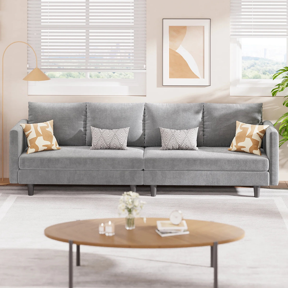 106" Modular Sectional Sofa Bed with Storage Ottoman, Lofka Modern Comfy Couches and Sofas with Side Pockets for Small Spaces, Living Room Furniture in Dark Gray