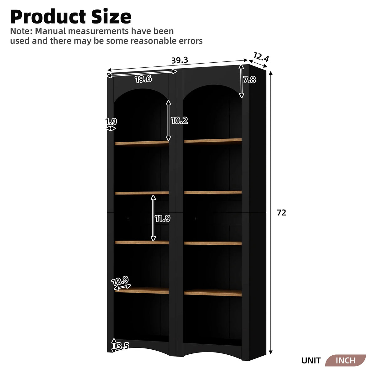 72"h Pantry Pair, 2 , Adjustable Shelves, , Black Finish 2 Bookcase , Cabinet With Vintage Style