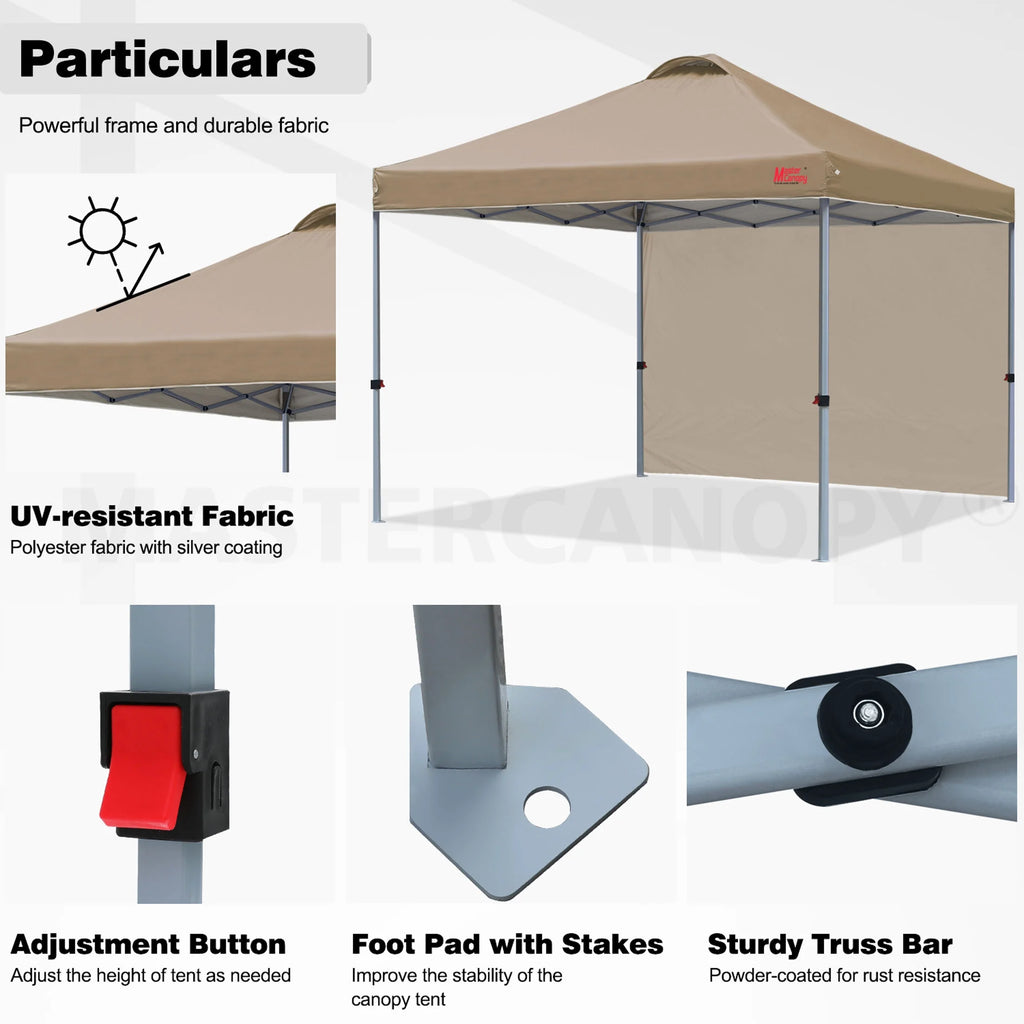MASTERCANOPY 10' x 10' Easy Pop-up Canopy Tent Outdoor Shade Shelter with 1 Sidewall, White