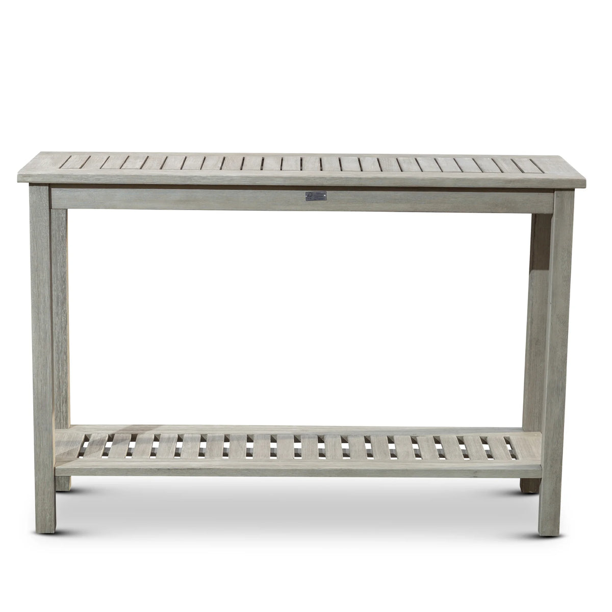 DTY  Outdoor Living Longs Peak Eucalyptus Console Table Silver Gray