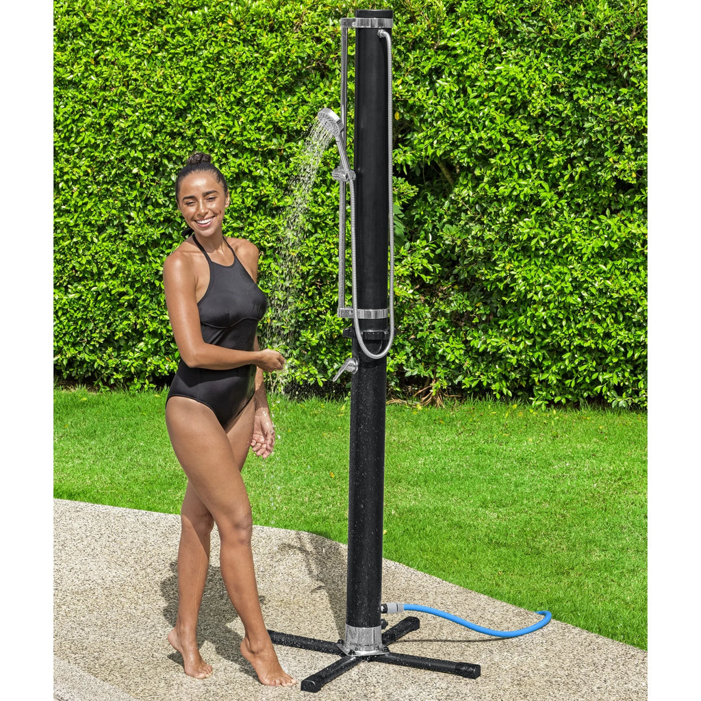 Bestway SolarFlow Outdoor Shower 2gal/8L: Oversized Shower Head and Stand, Easy Installation, & Adjustable Water Flow. Experience the ultimate convenience.