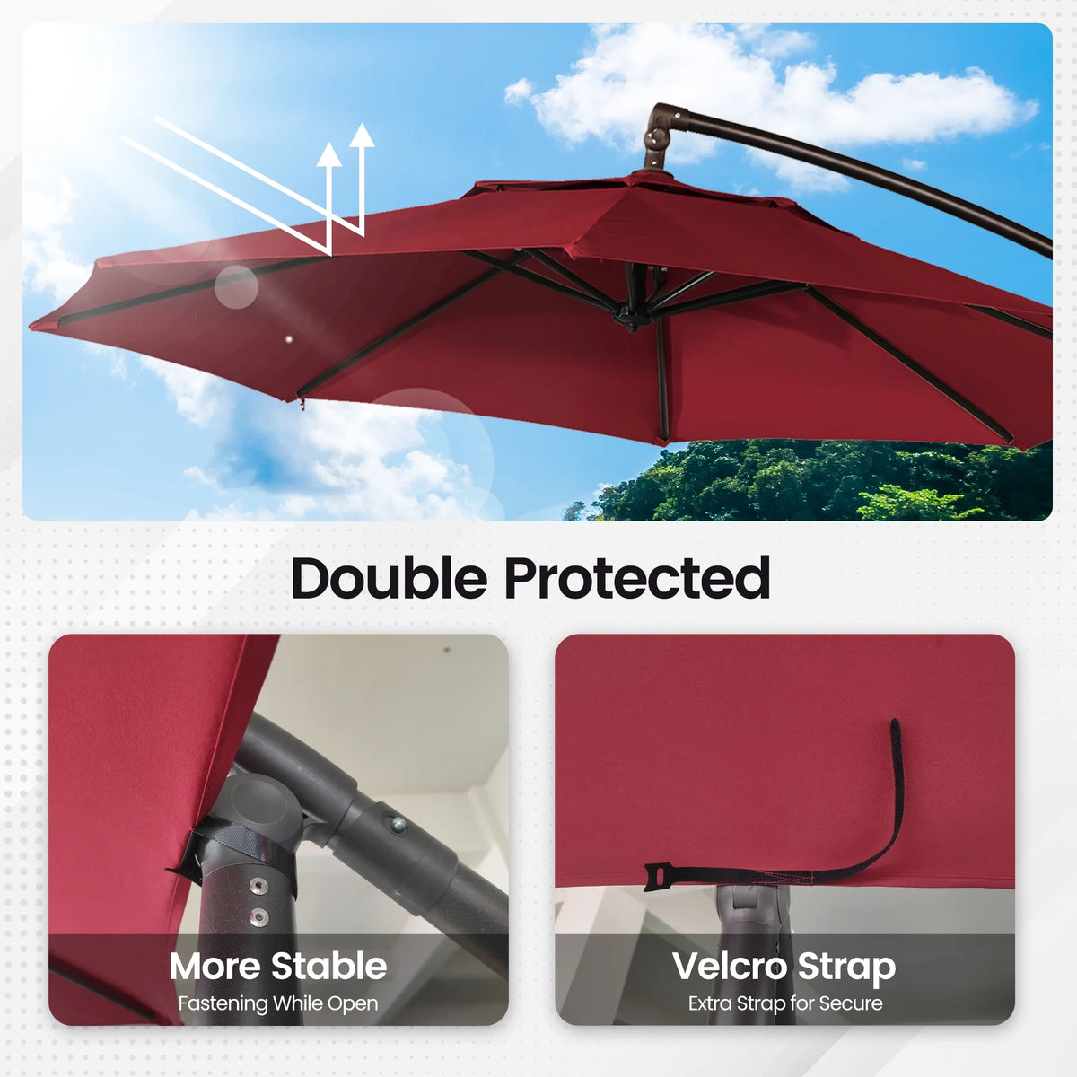 Mondawe 10ft Solar Lights Offset Cantilever Patio Umbrella - with Light, LED Lighted Offset Hanging Patio Outdoor Market Umbrella UPF50+ UV Protection with Crank,Navy Blue