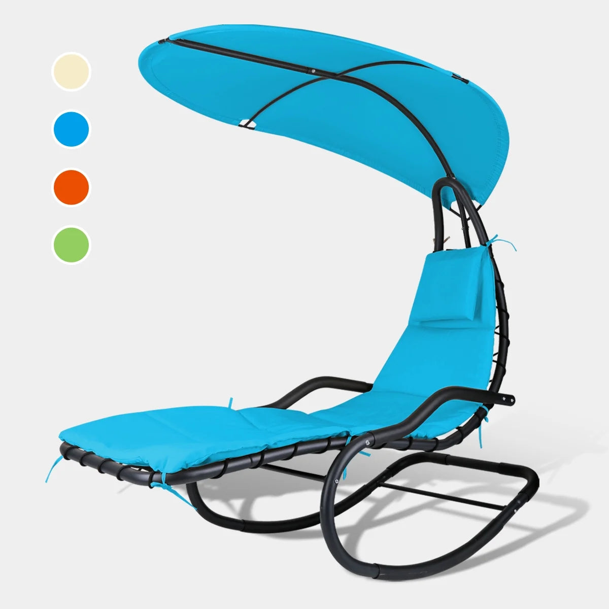 2X Rocking Hanging Lounge Chair - Curved Chaise Rocking Lounge Chair Swing For Backyard Patio w/ Built-in Pillow Removable Canopy with stand {Green}