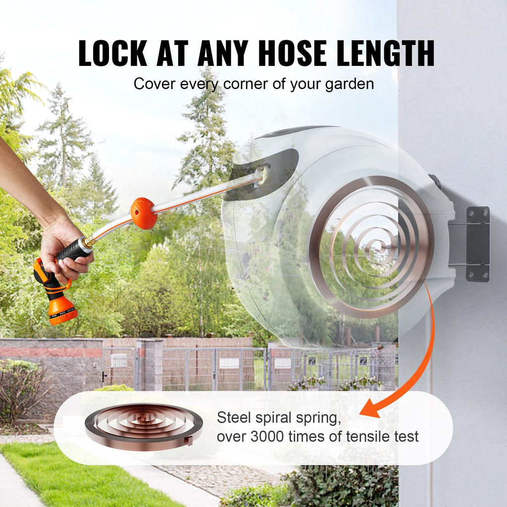 KFFKFF Retractable Hose Reel Water Hose Reel 130'x1/2" 180�� Swivel Wall Mount