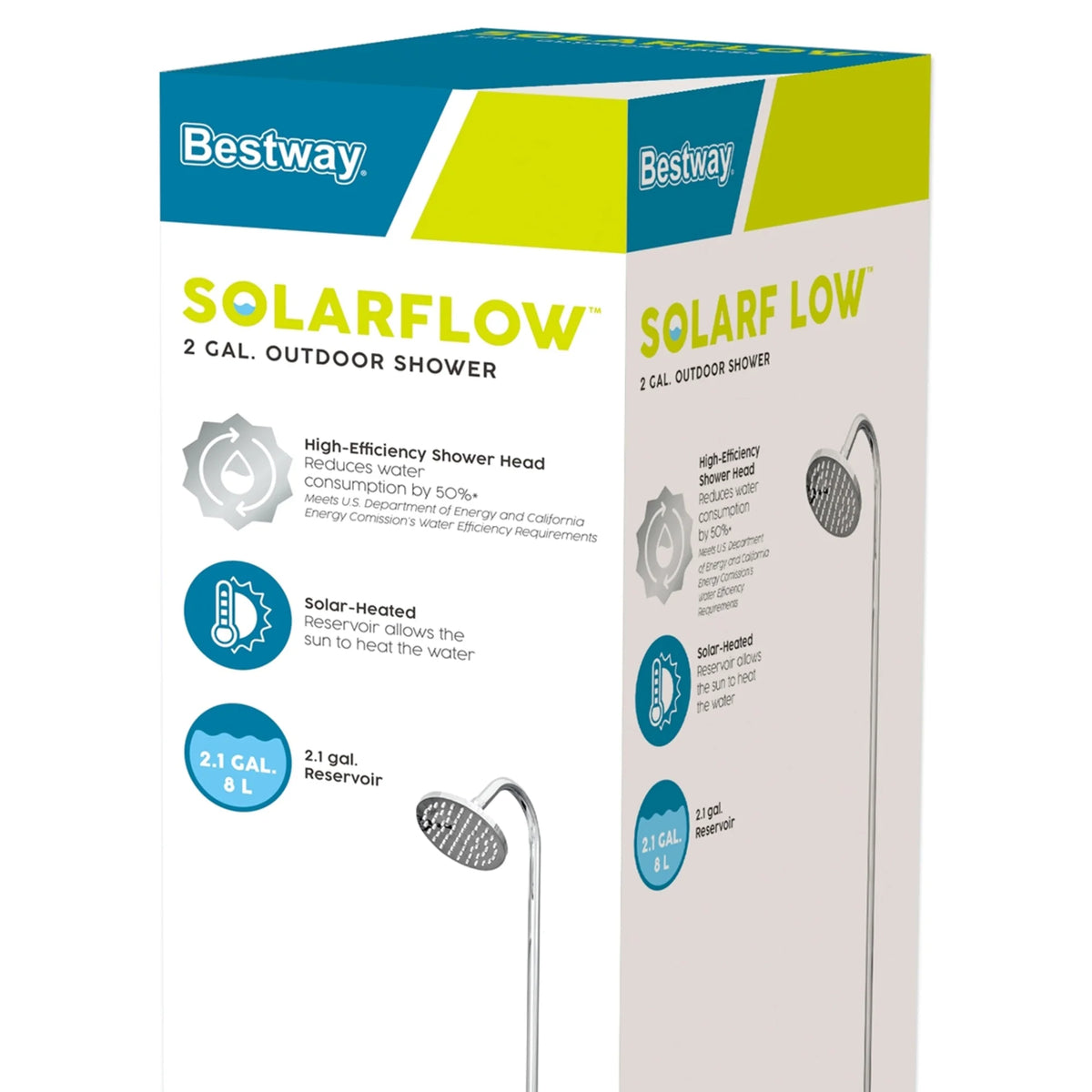 Bestway SolarFlow Outdoor Shower 2gal/8L: Oversized Shower Head and Stand, Easy Installation, & Adjustable Water Flow. Experience the ultimate convenience.
