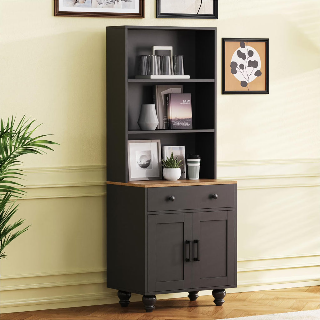 Euroco 110" Entertainment Center Wall Unit Set with Glass Display Cabinets, Adjustable Shelves & Vintage TV Stand for TVs up to 85", Farmhouse Style Media Console with Storage, Gourd Legs