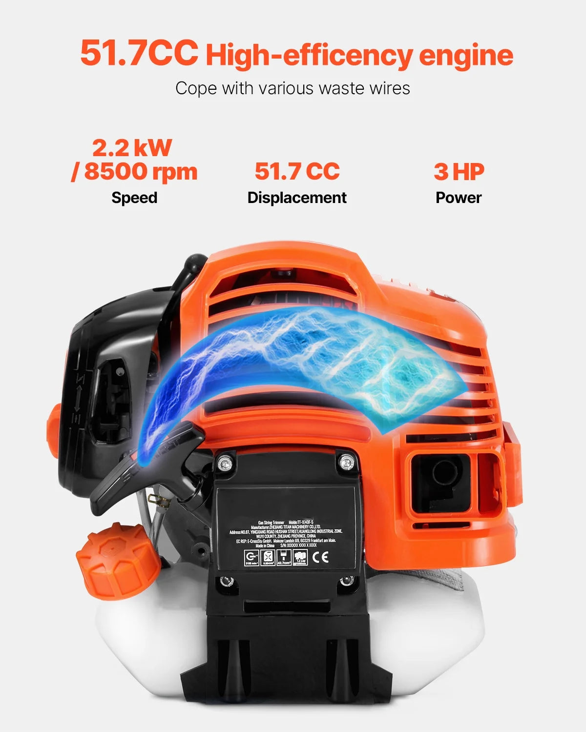KFFKFF Grass Cutter, 51.7CC 2-Stroke, Fueled by Gas, 16.9" Wireless Lawn Trimmer, Versatile Yard Edger with Shoulder Support & 3T Blade, Plant Cutter for Efficient Lawn Maintenance
