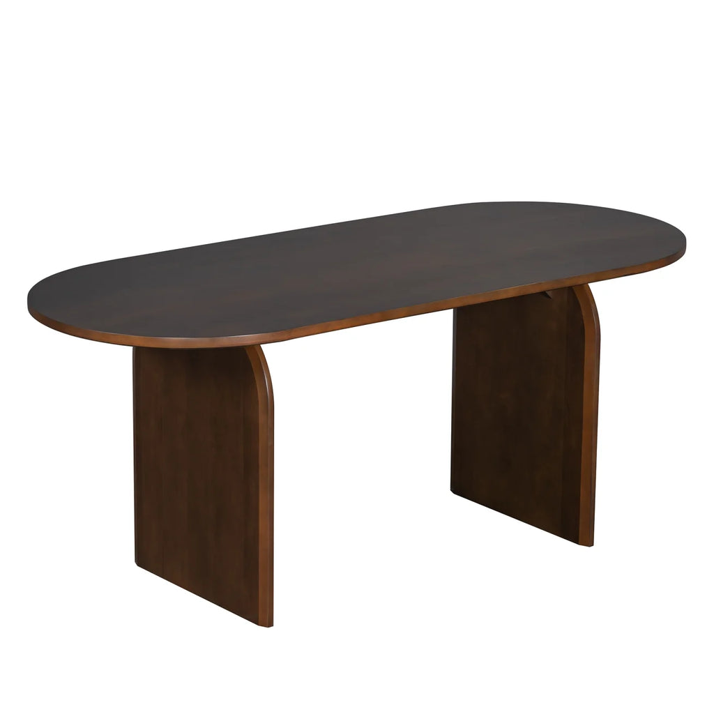 6-Piece Dining Table Set, Farmhouse Oval Kitchen Table and 4 Rattan Chairs & Bench, Rubber Wood Dining Room Set for 6, Brown