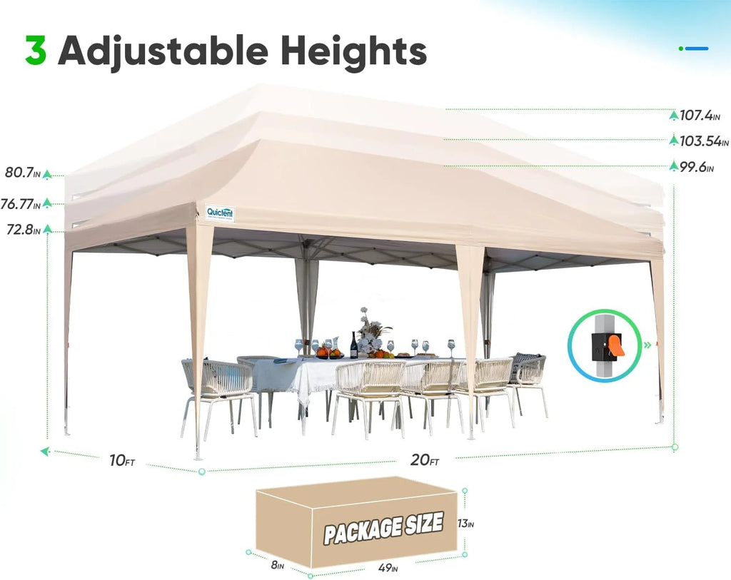 Quictent 10x20ft Easy Pop up Canopy Tent Instant Outdoor Canopy Shelter Folding Party Tent, White