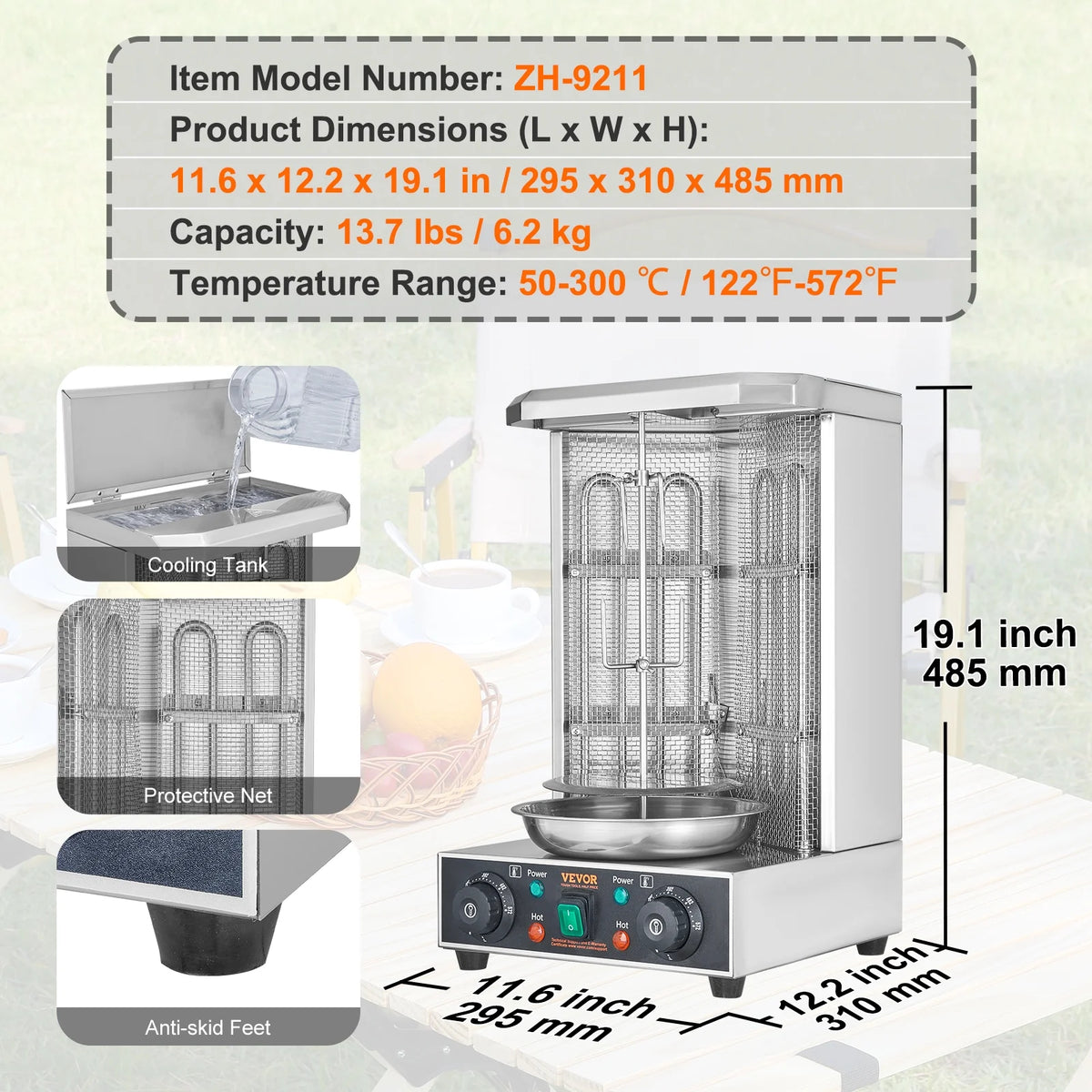 KFFKFF Electric Vertical Chicken Grill Machine Countertop BBQ Rotisserie Stainless Steel Body with 2 Burners for Restaurant Dinner Home Kitchen