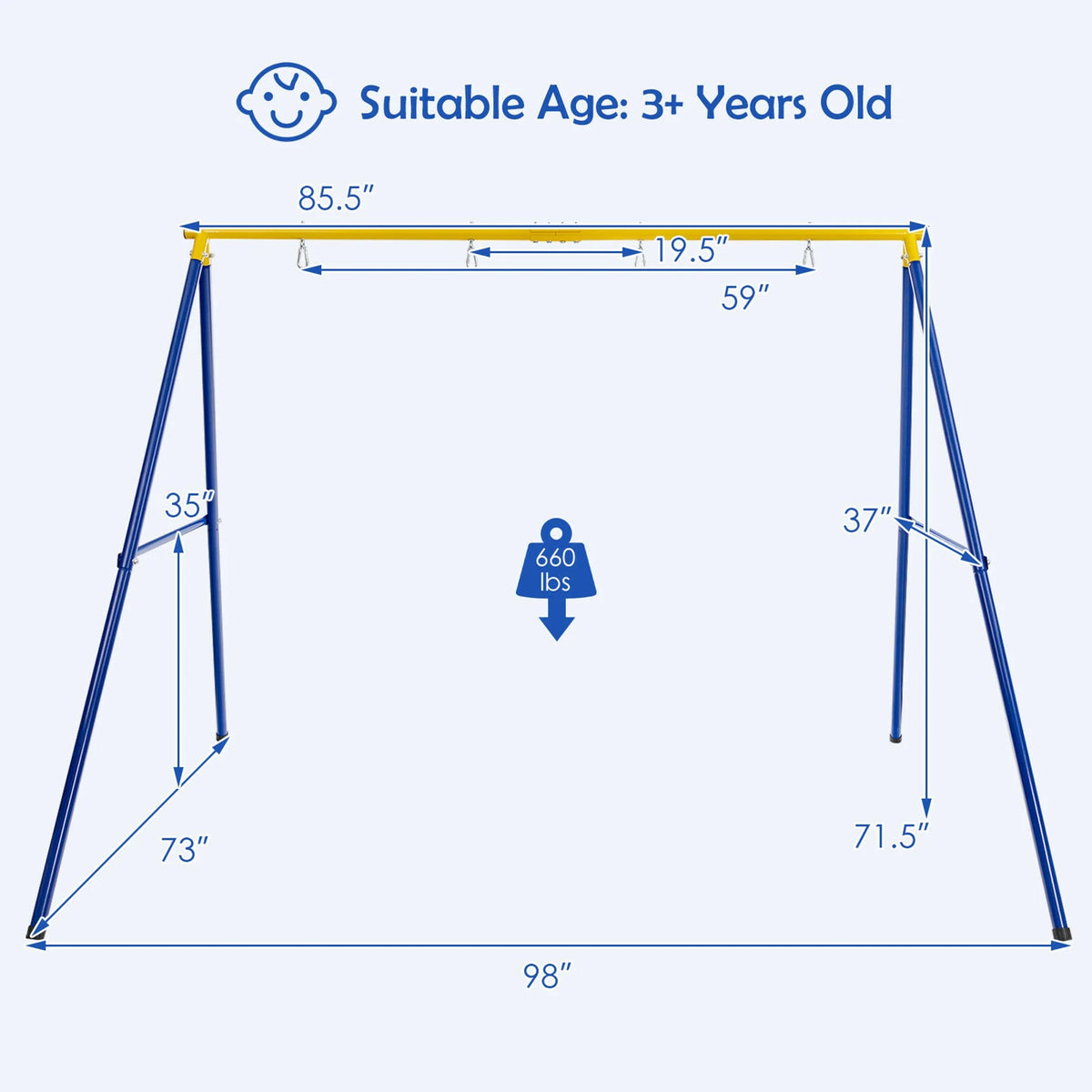 Gymax 660 LBS Heavy-Duty Metal Swing Frame Extra Large Swing Stand for Kids and Adults