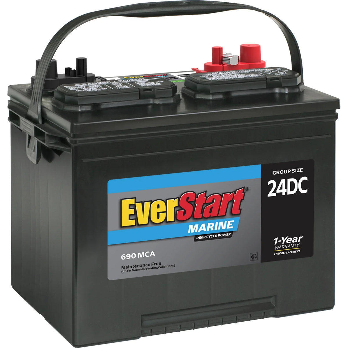 EverStart Lead Acid Marine & RV Deep Cycle Battery, Group Size 24DC 12 Volt, 690 MCA*