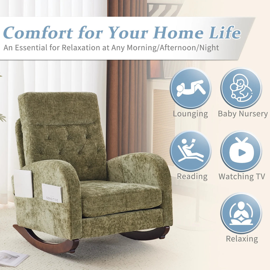 Ktaxon Rocking Accent Chair Glider Reading Chair Comfy Teddy Velvet Upholstered Single Sofa Rocker for Living Room, Nursery, Bedroom Beige