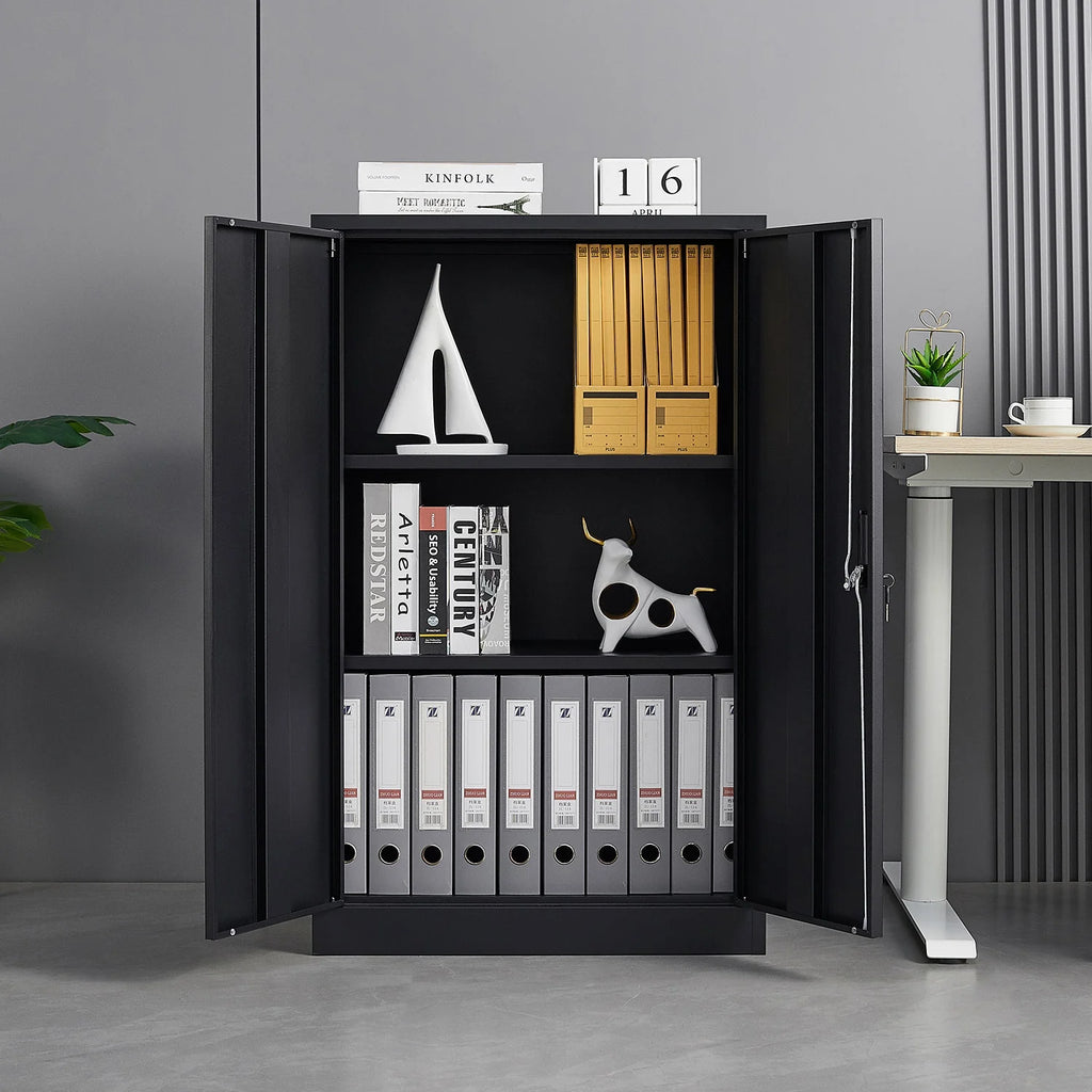 Metal Storage Cabinet with Locking Doors and Adjustable Shelf, Folding Filing Storage Cabinet, Rolling Storage Locker Cabinet for Home Office,School,Garage, White