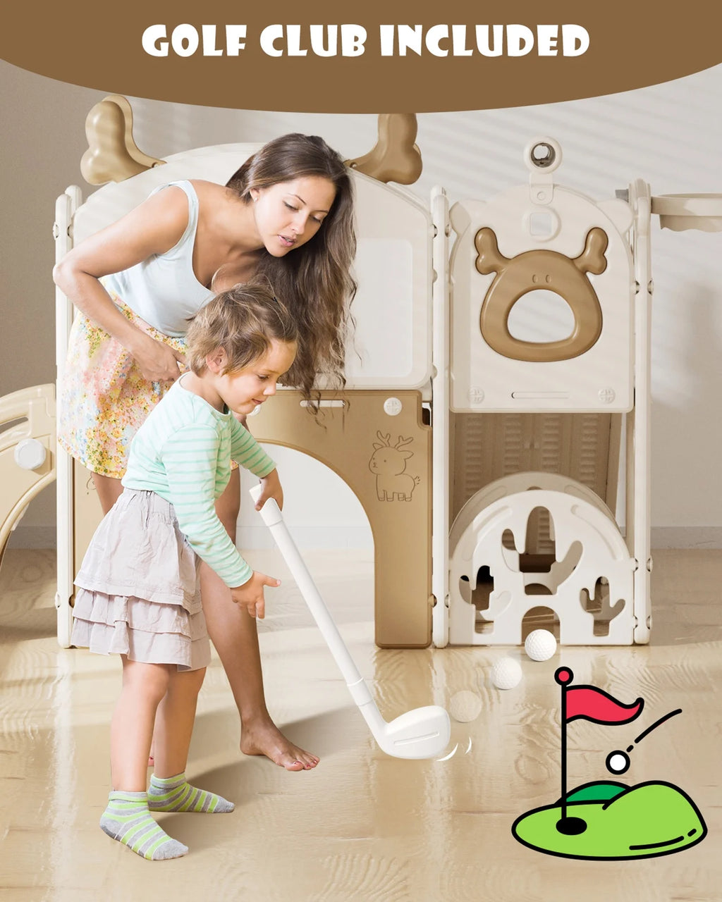 Korimefa 11-in-1 Toddler Slide Set with Golf, Basketball Hoop, Kids Slide for Toddlers Age 1-4, Climber Slip and Slides, Baby Outdoor Toys
