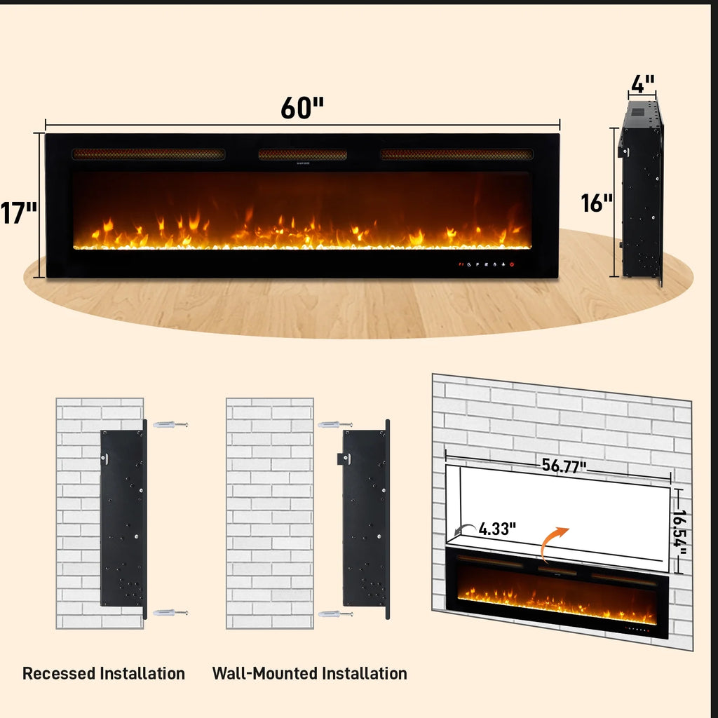 Ktaxon 30" Electric Fireplace, Freestanding/Inserts/Wall Mounted Fireplace Heater with Remote Control, 12 Adjustable Flame Colors, Log & Crystal, 8H Timer for Living Room, Bedroom