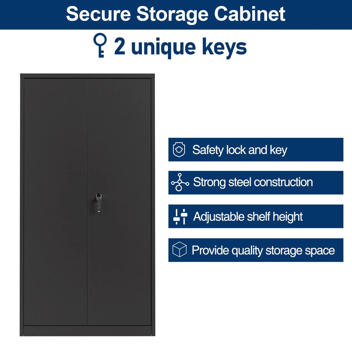 Aobabo 71.41''H Metal Garage Storage Cabinet with Lockable Doors and Hanging Rod,Broom Closet Storage Cabinet with Pegboard and Adjustable Shelves for Home Office School,Required Assembly,Black
