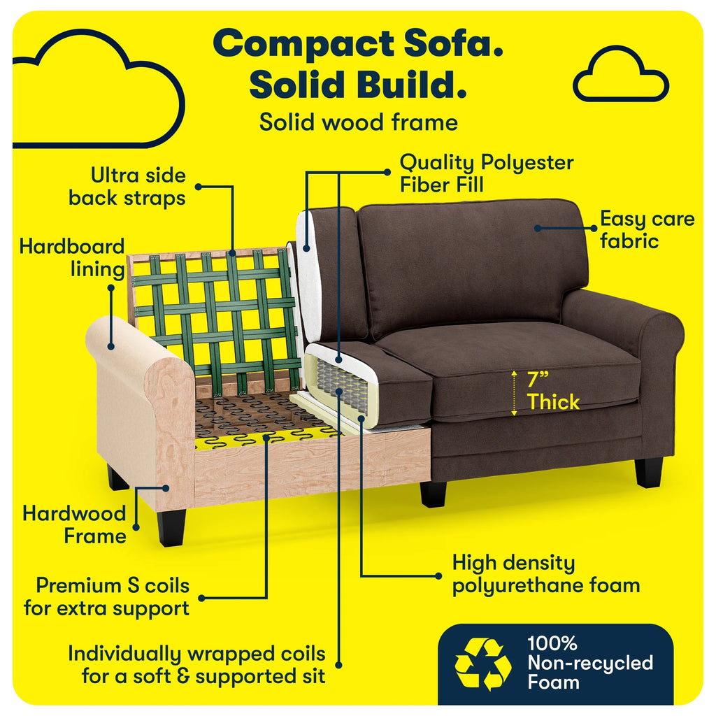 Serta Copenhagen 73" Rolled Arm Sofa with Removable Covers Light Gray