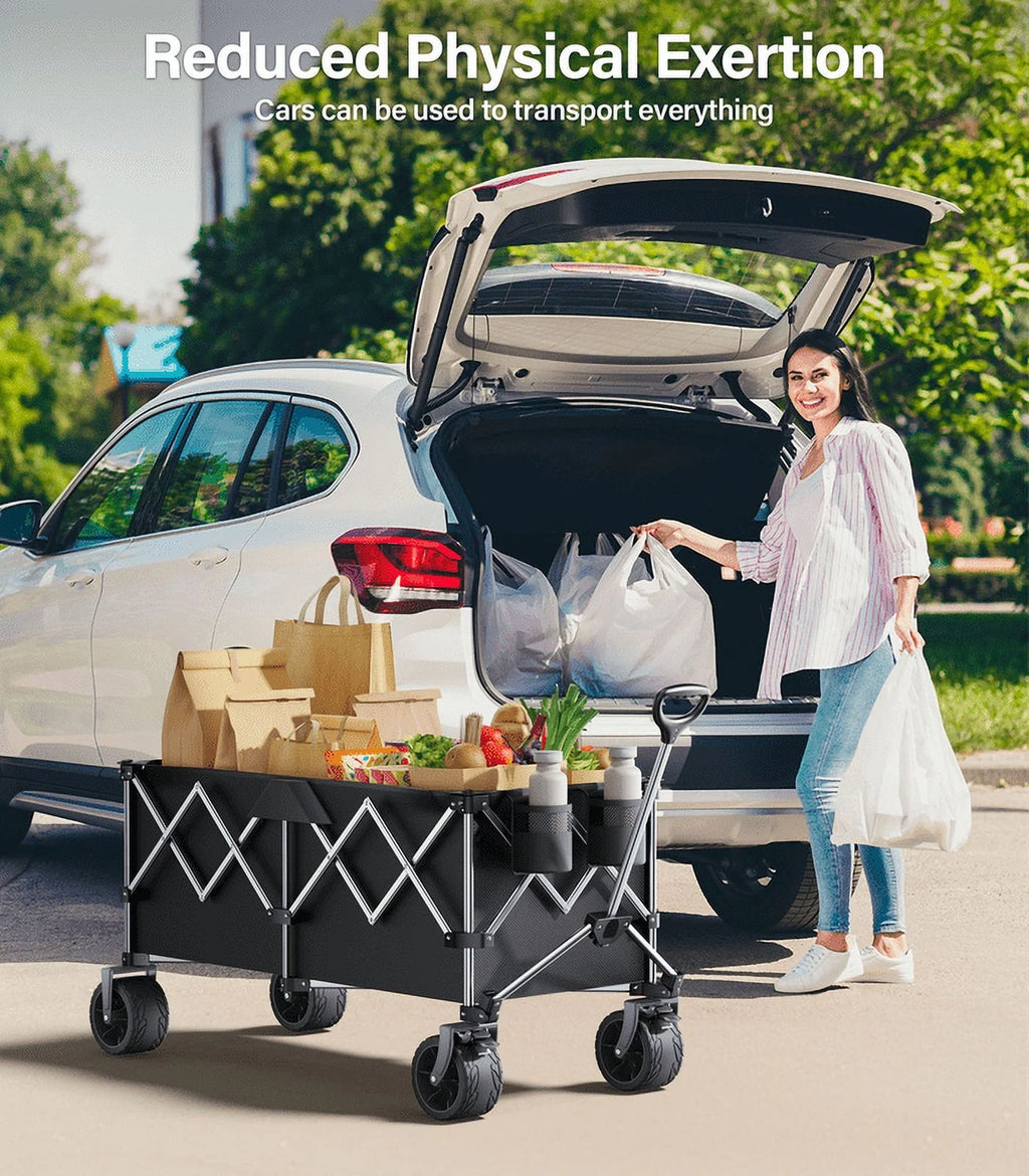 KEESTP Collapsible Wagon, 440LBS Heavy Duty Wagon Carts Foldable with Side Pocket and Brakes, 66 Gallon Large Capacity Foldable Wagon-gray