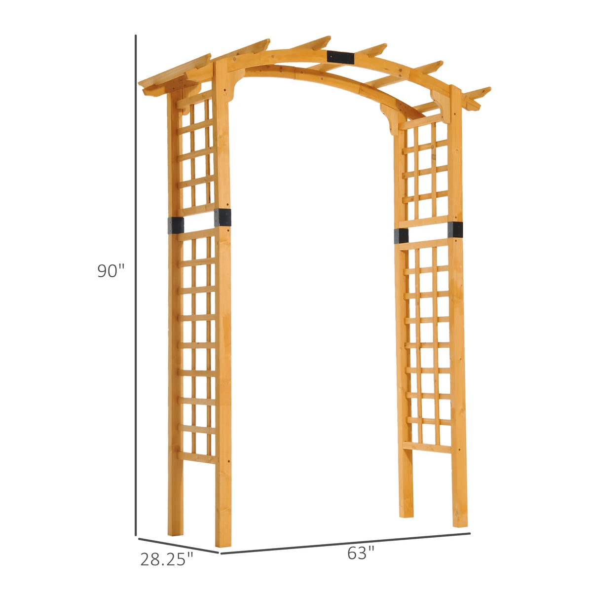 CAMSCH 85'' Premium Outdoor Wooden Arbor Arch with Trellis, Straight top, Pergola Arch for Climbing Plants, Wood Garden Yard Lattice, Wedding Arch for Ceremony, 63''(L) x 26''(W) x 85''(H)