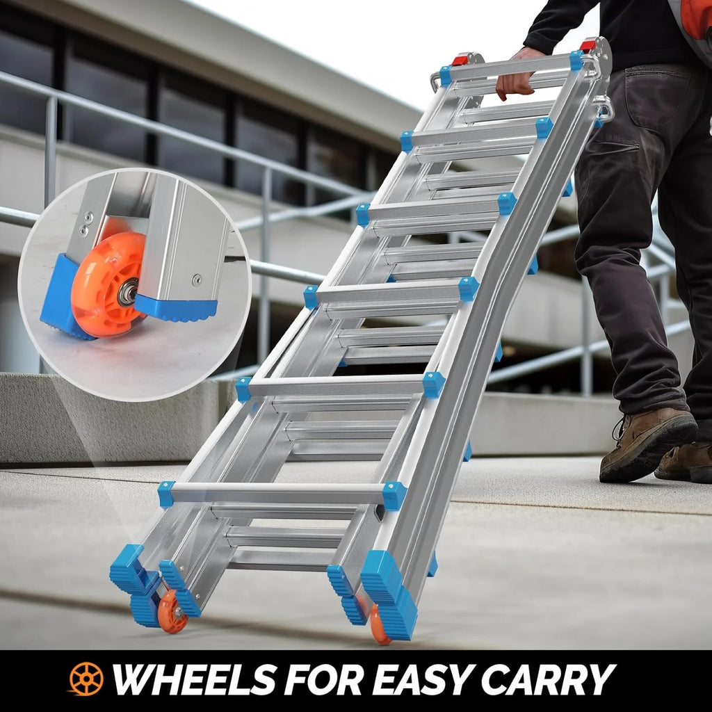 LUISLADDERS Ladder, A Frame 6 Step Ladder Telescoping Ladder, 22 Ft Reach Height Muti Position Folding Ladder Flared Leg & Wheels Design, 330 lbs Capacity Extension Ladder for Household Outdoor Work