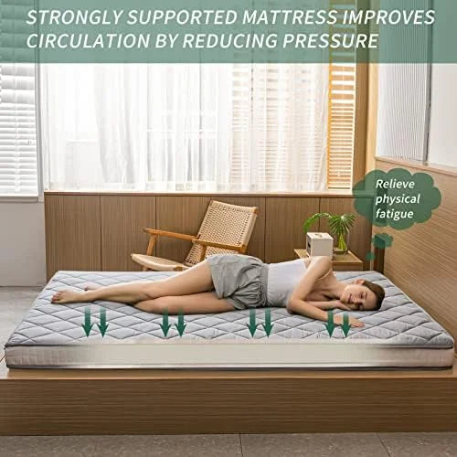 Japanese Floor Futon Mattress King Size, Floor Bed for Adults, Roll Up Folding Mattress, Diamond Patterned Japanese Futon Bed, Dark Grey