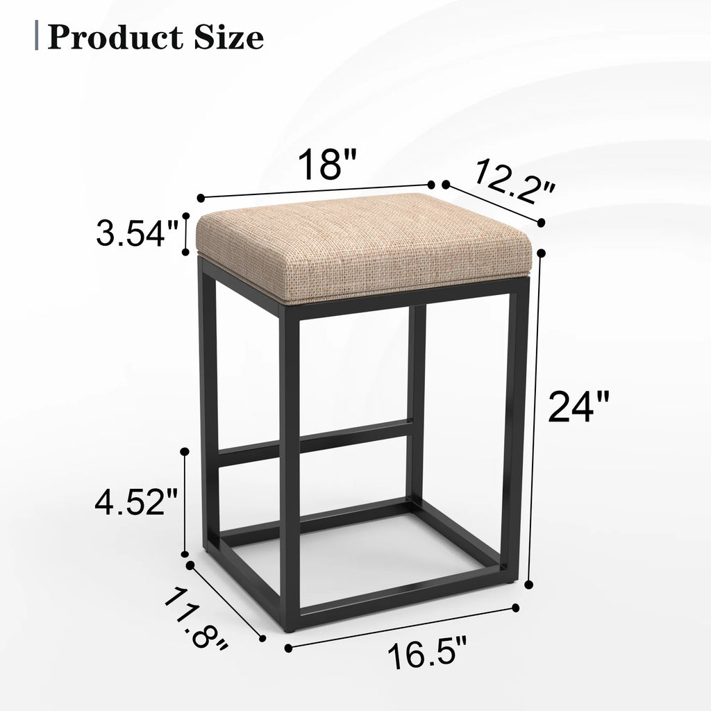Nathaniel Home 24 Inch Bar Stools Set of 2, Modern PU Leather Metal Barstool, Backless Kitchen Dining Cafe Stool, Upholstered Bar Stool with Footrest, Gray